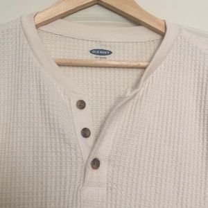 Old Navy Cream Waffle Thermal Quarter-Button Down